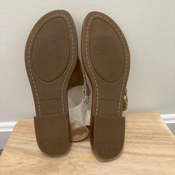 Sperry Abbey Sparkle Platinum Leather Buckle Sandals 8 - Picture 7 of 7